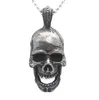 Colliers à pendentif Collier à grosse tête en acier inoxydable 316L avec tête de mort en argent antique