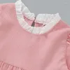 ガールドレスフリルスリーブベビードレス春秋かわいいプリンセスパーティーヴェスティドス幼児の女の子ピンクの服エレガント
