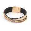 Bangle Women Bohemian Armband Pu Leather Rhinestone Handgjorda magnetiska lås 2022 Fashion Jewelry