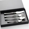 Zestawy naczyń obiadowych luksusowe 4pc łyżki widelca nóż srebrne srebrne matowe scenę sztućców do domowej restauracji