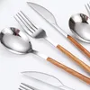 Dinnerware Sets 5pcs/Lot Silver Luxury Set Stainless Steel Cutlery Mirror Polishing Knife Fork Spoon Tableware Flatware Safe