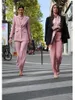 Pantalones de dos piezas para mujer, Blazer elegante a la moda para mujer, conjunto de 2 piezas diseñado con un solo pecho, abrigo de calle informal para mujer de oficina para uso diario