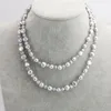 Chaînes nouées à la main 7-10mm gris baroque collier de perles d'eau douce 50 pouces pour femmes bijoux de mode