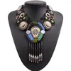 Choker Design Fashion Vintage Necklace Tibetan Button Big Chunky Statement Bib Bead Tassel Pendant Collar For Women