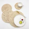 Tapetes de mesa estilo japonês 1pcs copos de xícara de copos de isolamento térmico Rattan rattan placemats acessórios de cozinha titular coloração natural