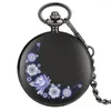 포켓 시계 시계 꽃 디자인 골동품 검은 펜던트 시계 남성을위한 전체 선물 여성 지원 커스텀