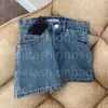 7A- Designer Damen Hot P Home Denim Shorts Metal Triangle Label Fashion Damen Sommerhose Blau