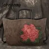 Evening Bags Johnature 2022 Hand Painted Vintage Genuine Leather Women Handbag Large Capacity Casual Tote Leisure Shoulder Messenger Bag