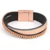 Bangle Women Bohemian Armband Pu Leather Rhinestone Handgjorda magnetiska lås 2022 Fashion Jewelry