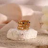 Clusterringen Mooie ingelegde Pearl Flower Zirkon Star 18K Gold vergulde ring voor vrouwen hoogwaardige luxe waterdichte vinger sieraden