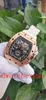 Classic Series new version Men's Fashion Wristwatches big Skeleton Dial 18K Rose Gold Rubber Strap Bands Automatic Transparen204T