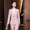 Kvinnors tv￥delade byxor Premium Women's Blazer 2 Set 2022 Spring Autumn Elegant Plaid Ladies Office Sacka Jacka Casual Slim Byxor