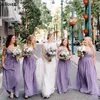 Lilac Flowy Chiffon A Line Bridesmaid Dresses Sexy Off Shoulder Neck With Straps Maid Of Honor Gowns Plus Size Pleats Simple Boho Wedding Guest Prom Party Dress CL1329