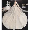 Ball Gown Wedding Dresses Illusion Long Sleeve Puffy Skirt Crystal Beaded Applique Arabic Princess Bridal Dress Robes De Marie 403