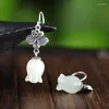 Boucles d'oreilles pendantes ethniques florales de muguet pour femmes, bijoux en argent massif 2022 thaïlandais, feuilles fines, fleurs de tulipe en Jade, 925