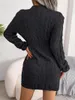 Casual Dresses Twist Bottoming Sweater Dress Woman Wrap Hip Long Sleeve Autumn Pullover Elegant Solid Black White Sundress