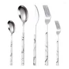 Dinnerware Sets 5pcs/Lot Silver Luxury Set Stainless Steel Cutlery Mirror Polishing Knife Fork Spoon Tableware Flatware Safe