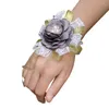 Decorative Flowers Men's Corsage Bride Bridesmaid Wrist Flower Crystal Pearl Handmade Elastic Bracelet Party Wedding Props XH069