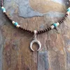 Choker Men's Turquoise Necklace Ox Horn Wooden Beaded