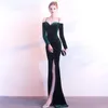 Casual Dresses Women's 90s Retro Velvet Long Bodycon Side Slit Formal Evening Gown Sleeve Off Shoulder Slim Fishtail Party