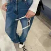 5A-Designer Högkvalitativ triangeletikett 2022 Kvinnors jeans raka benbyxor tvättade klassiska byxor
