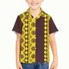 Men's Casual Shirts Short Sleeve Turn-down Collar Kids Top School Polynesian Tribal Clothing Samoan Colorful Tapa Flower Print Custom Shirt