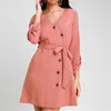 Casual Dresses Sexig Bandage Party Dress Solid Sundress Vestido S-XL Summer Mini Women V Neck Long Sleeve Button