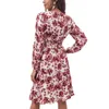 Casual Dresses Women Summer Dress Floral V-Neck Long Sleeves Slim-Waist Knee-Length Skirt For Ladies Pink