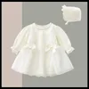 Abiti da ragazza Neonate Abito a maniche lunghe Cappello in cotone Tutu Pizzo Fiocco per bambini Compleanno Natale 0-18M Abbigliamento Abiti Top