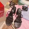 Sandálias Cleo Crystals Enfeitadas com Salto grosso Strass Preto Sapatos de noite feminino salto alto 75mm Designers de luxo Sapato envolvente