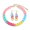 Necklace Earrings Set Fashion Women Candy Color Acrylic Mix Colors Chain Statement Long Hanging For Party Holiday