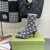 Tom 75mm Jacquard Knitted Sock بوت للكاحل Stiletto Short Boot تمتد ممدود أصابع مربعة كعوب هريرة الجوارب للنساء مصمم أحذية فاخرة أحذية مصنع