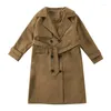Coat Teen Girls Uzun Trench Coats 2023 Moda İngiltere Tarzı Giysileri Çocuklar Rüzgar Çeker Ceket Doğum Günü Hediyesi 4-14y