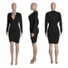 Women Casual Dresses Long Sleeve Sexy Deep V Neck Wrap Party Dress Bodycon Ruched Twist Front Cocktail Club Mini Dress