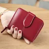 Wallet Oil Wax Women Genuine Leather Small Short Card Holder Ladies Coin Purse s Red RFID Carteiras Money Bag 240115