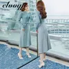 Casual Dresses Women Knitting Dress Spring Autumn Winter O-neck Long Sleeve Simple Elegant Party Print Knitted Belt