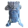 Abbigliamento per cani Pantaloni in denim a righe Tuta per cani di taglia piccola e media Primavera Estate Jeans alla moda Tuta intera con cappuccio Abbigliamento per animali York Poodle