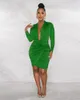 Women Casual Dresses Long Sleeve Sexy Deep V Neck Wrap Party Dress Bodycon Ruched Twist Front Cocktail Club Mini Dress