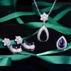 Necklace Earrings Set Foydjew Italian Retro For Women Luxury Purple Simulated Diamond Pendant Necklaces Rings Banquet Party