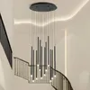 Pendant Lamps Modern Simple Duplex Building Spiral Staircase Chandelier Villa Living Room Loft Long Hanging Light Black Round LED Lamp