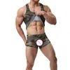 Canotte da uomo Novetly Stile militare da uomo Stampa mimetica Muscolo Bodybuilding Gilet e boxer moda Pantaloncini sexy