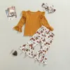 Vêtements Ensembles enfants enfants bébé filles de vêtements décontractés en trois pièces ensemble Ginger Collier Round Pullover Floral imprimé Pantal