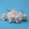 Decorative Flowers 14 Foam Rose Artificial Flower Glitter Bridal Bouquet Home Wedding Decoration White