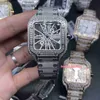 2023men's New Ice Diamonds Watch Skeleton See-Throughダイヤルウォッチシルバーステンレススチールケースウォッチqua