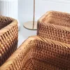 Storage Baskets Handwoven Rectangular Rattan Wicker Basket Fruit Tea Snack Bread Picnic Cosmetic Box Kitchen Supplies Household Tools 221028