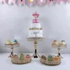 Bulaşık Plakaları 6 PCS Altın Ayna Metal Yuvarlak Kek Stand Düğün Doğum Günü Partisi Tatlı Cupcake Kaide Ekran Plakası Ev Dekoru B1030