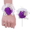 Flores decorativas do noivo coreano Terno de lapela de lapela banquete de noiva Ribbon Rose Corsage Wrist Flor Wedding Gift T042