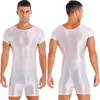 Heren lichaamshapers Mens vaste kleur glanzende lingerie bodysuit korte mouw ronde nek zwemkleding loopt yoga zwempak