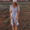 Vestidos casuais vestido boho super chique para mulheres estampas florais de caça curta de caça curta de verão midi laide