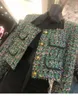 Kurtka kołnierzowa damska zielona tweedowa wełniana pojedyncza płaszcz krótkometrażowy SML